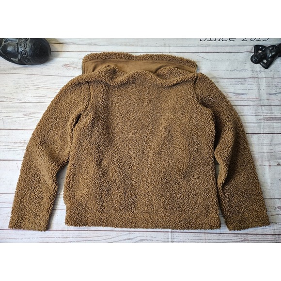 H&M Brown Teddy Zip Up Jacket Medium Fleece With Gold Interior - Picture 3 of 4